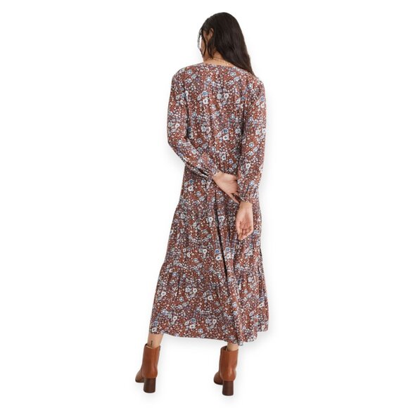 Madewell XS Woodland Floral Challis Dress brown blue purple EUC - Picture 4 of 14